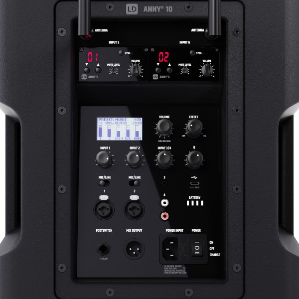 LD Systems ANNY® 10 HHD 2 B6 - 10" Mobiler Bluetooth® PA-Lautsprecher mit Akku, Mixer und 2x Funkmik