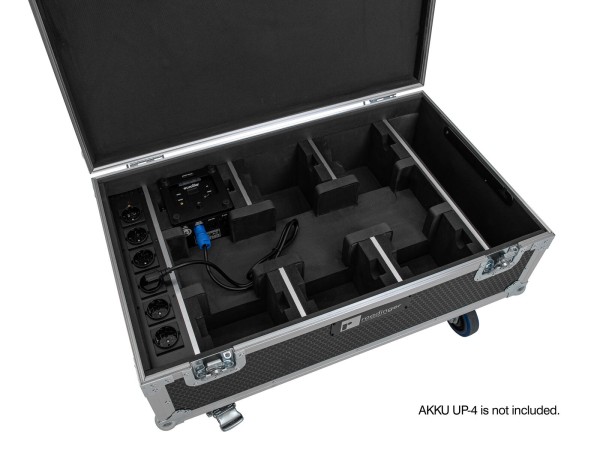 ROADINGER Flightcase 6x AKKU UP-4 QCL Spot QuickDMX MK2 mit Ladefunktion und Rollen