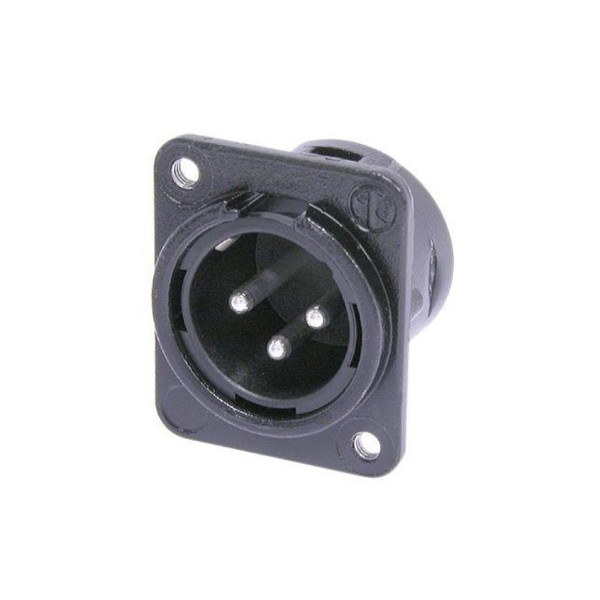 Neutrik NC3MDM3LBAG-1 - 3 poliger Chassisstecker, Lötanschlüsse, schwarz-verchromtes Gehäuse, Silber